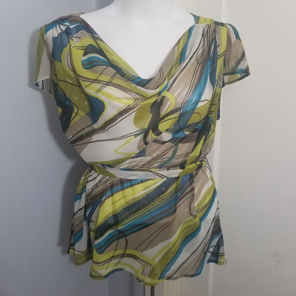 Worthington Sheer Plus Size Tie Waist Blouse / 2x